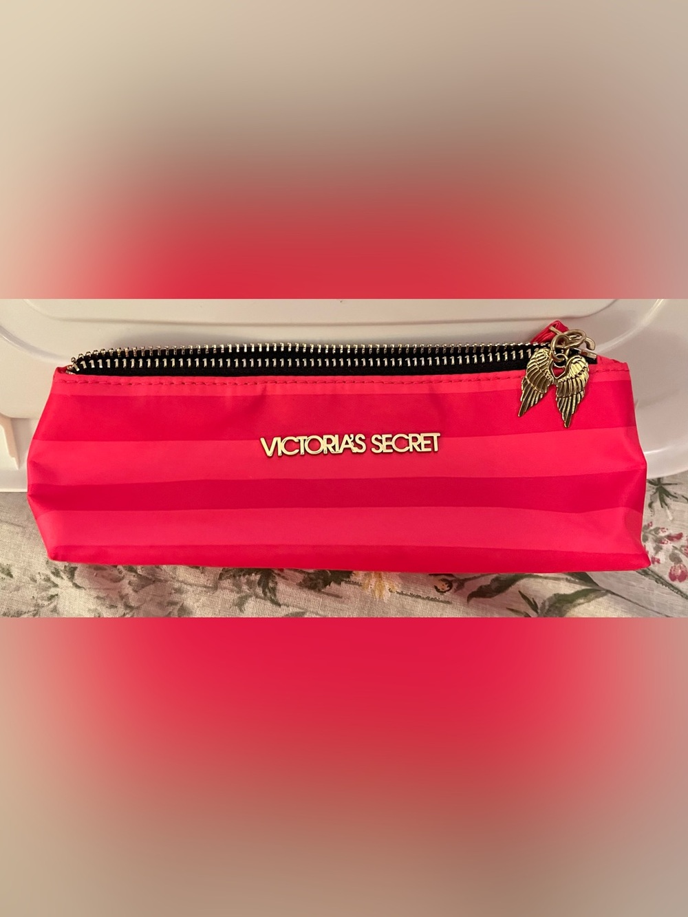 Victoria’s Secret Bright Classic Pink Striped Cosmetics Bag